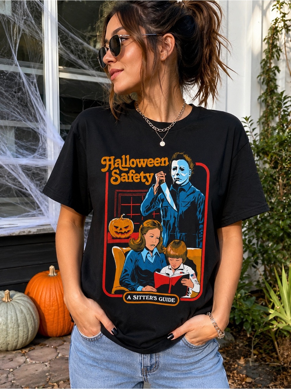 Halloween Safety A Sitter’s Guide Michael Myers Graphic Tee Black Size Large - Picture 7 of 7